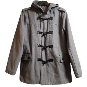 Carbon coat duffle toggle hooded gray wool blend fully lined normcore